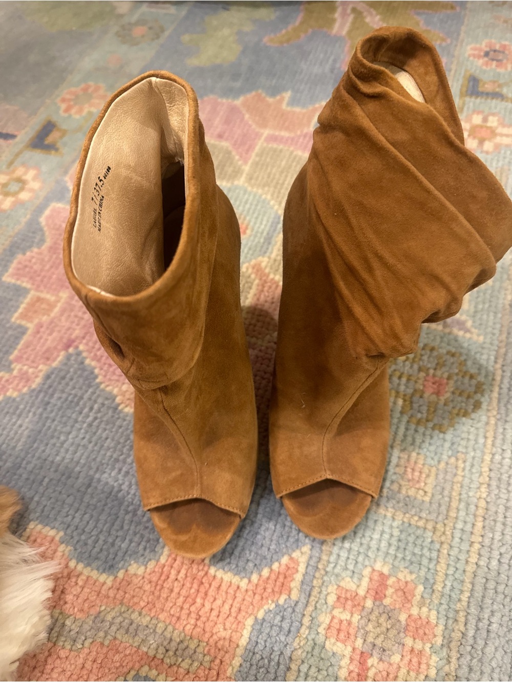 Chinese Laundry Women’s Suede Peep-Toe Booties in Brown